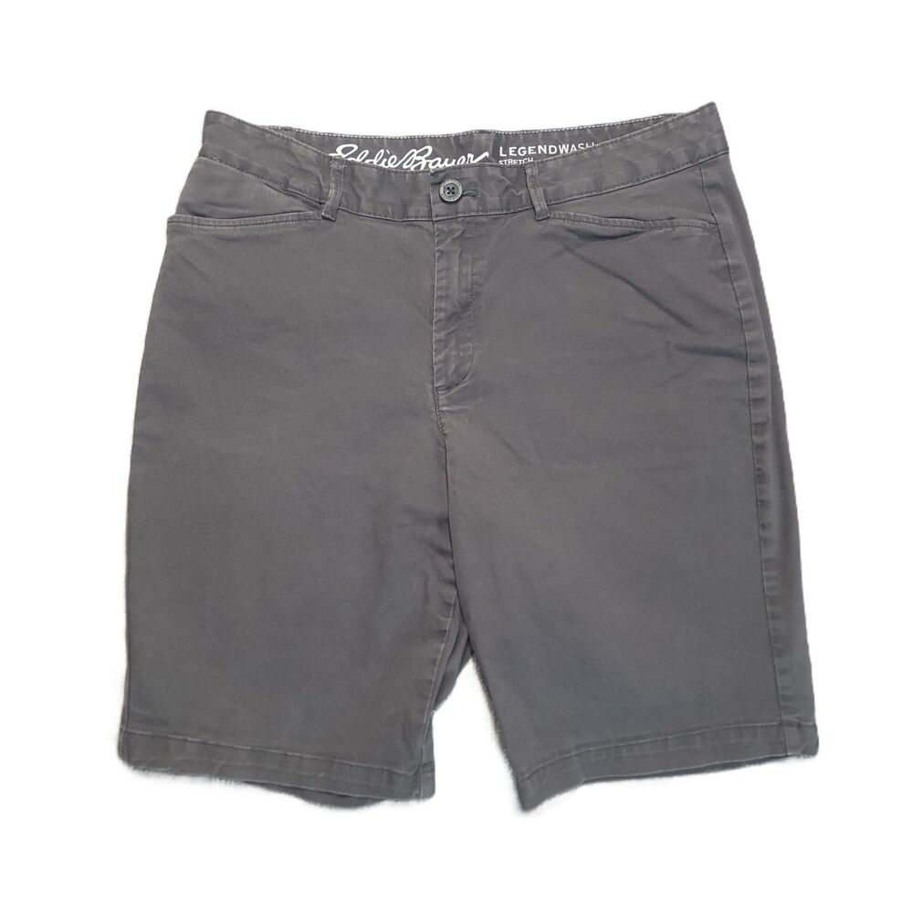Eddie Bauer LegendWash Stretch Curvy Fit Shorts Womens T 12 Gray High Rise Chino